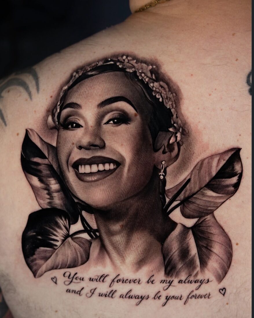 Black and grey realism portrait of a woman by Robert Pho